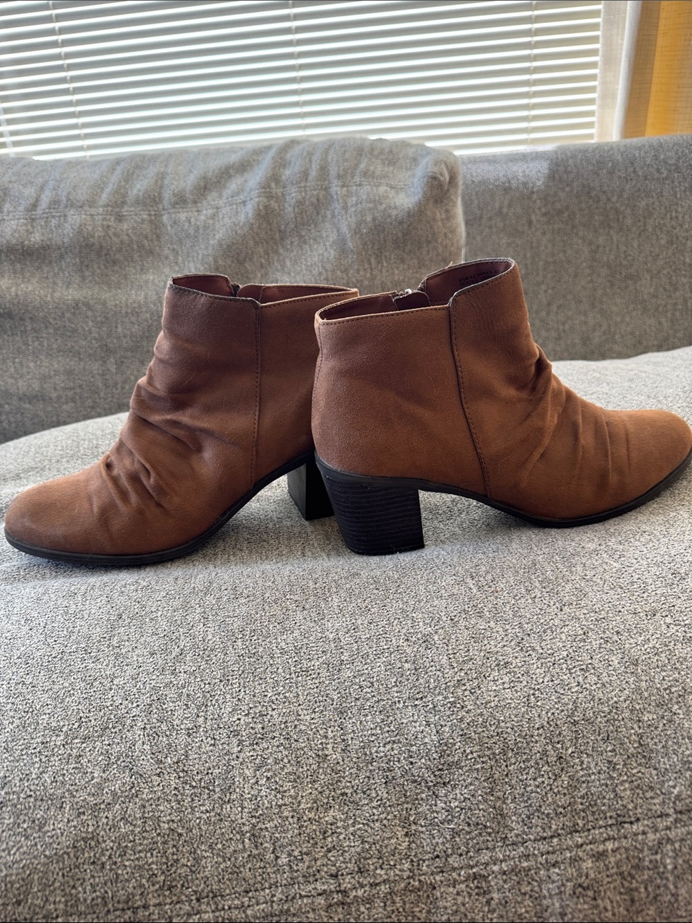 Arizona Jean Company Brown Suede-Look Ruched Ankle Booties
